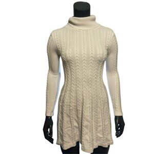 Abolrlia White Turtleneck Cable Knit Dress Size S | Warm & Feminine Style